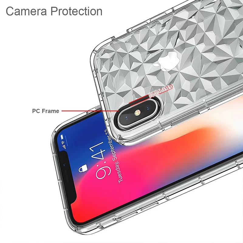 Роскошный противоударный чехол с алмазной текстурой для IPhone X XR XS MAX прозрачный