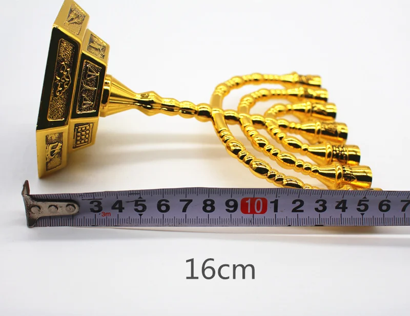 Позолоченный держатель Menorah 7 ветка 12 племен Jerusalem Judaica 4,7 дюймов