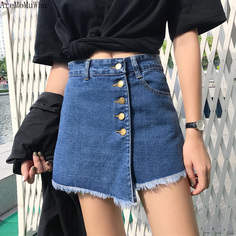 

AreMoMuWha Summer 2019 New High Waist Hole Denim Skirt Female S-5XL Korean Version of The Was Thin Package Hip A Word SkirtMH304