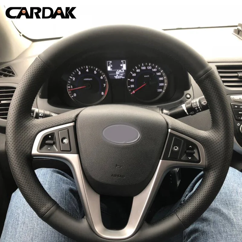 CARDAK черный искусственный кожаный чехол рулевого колеса автомобиля для hyundai i20 2009- Accent Solaris 2010- Verna 2010