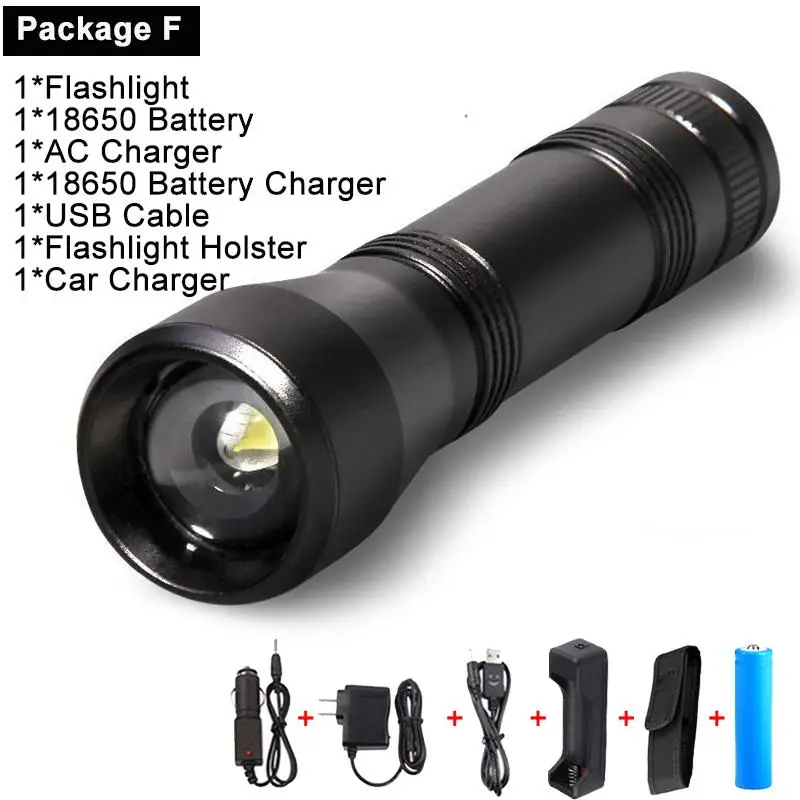 Package F 2000 Lums Светодиодный УФ фонарик светильник UV светильник L2/T6 белый светильник светодиодный фонарь светильник 5 Режим Масштабируемые флэш светильник 395nm черный светильник 18650 - Испускаемый цвет: Package F