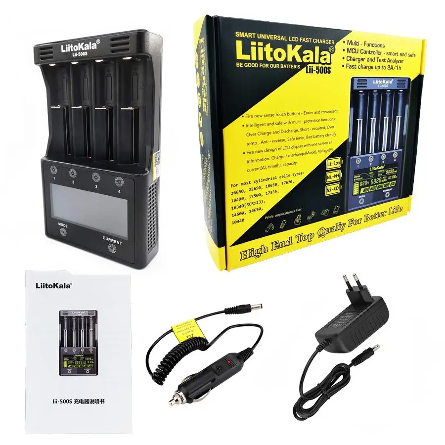 

LiitoKala lii-500S LCD Screen Battery Charger 18650 Charger for 18650 26650 21700 AA AAA Batteries Touch Control r20