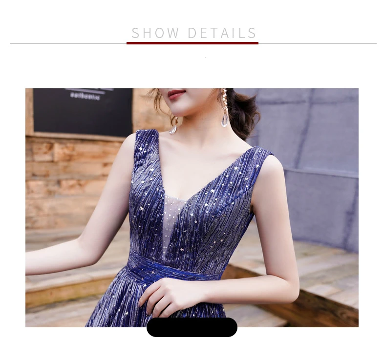 Royak Blue Evening Gowns for Women Robe De Soiree Starry Sky Fashion Evening Dress Party Elegant Arabic Long Formal Dress ES2553