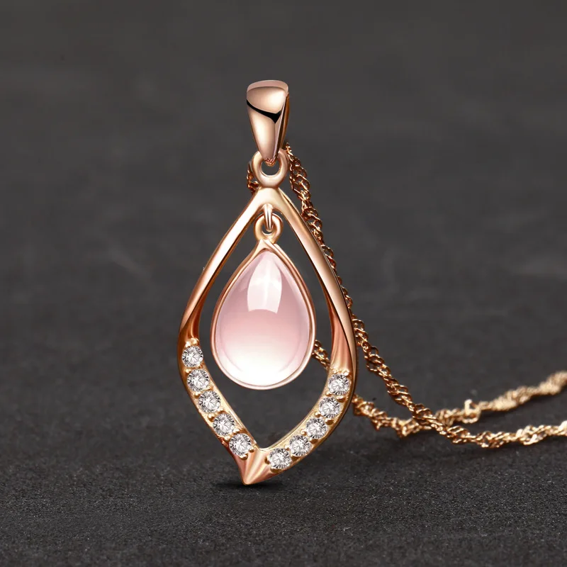 Ociki розовое золото цвет Росс кварц CZ розовый опал ожерелье для женщин девочек