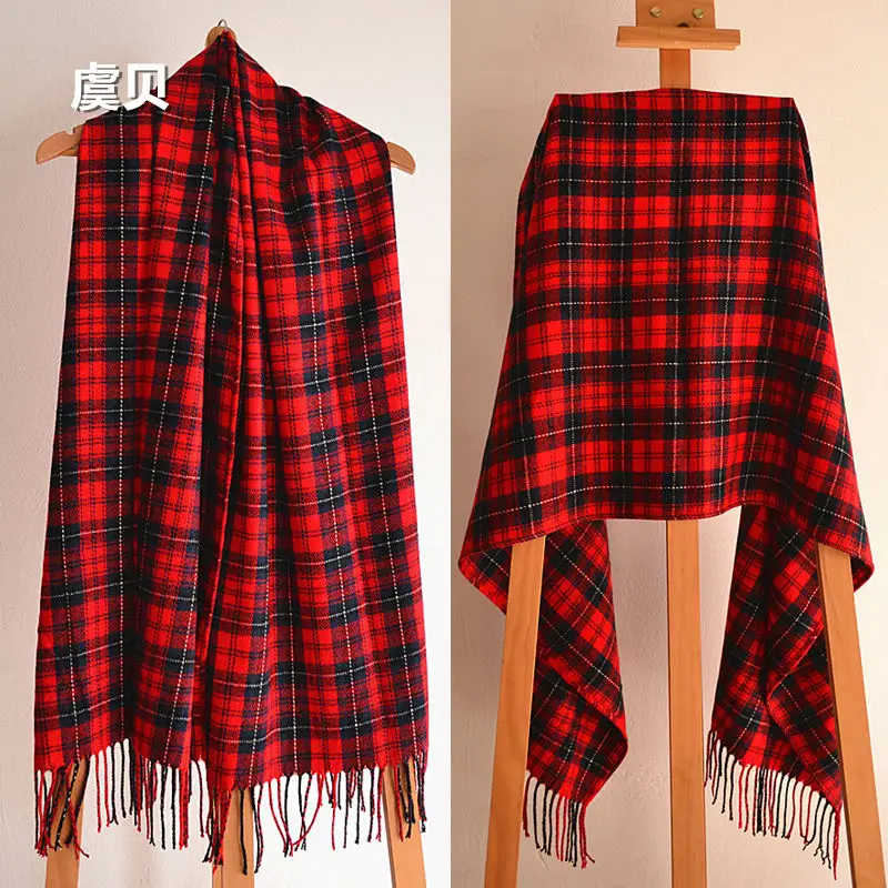 High quality spring autumn winter blanket red plaid scarf unisex acrylic scarves women's warm tassels shawls wrap christmas gift images - 6