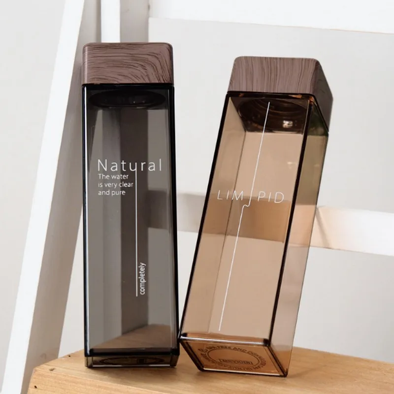 2018 Новая модная бутылка для воды 500 мл квадратной формы с деревянной крышкой