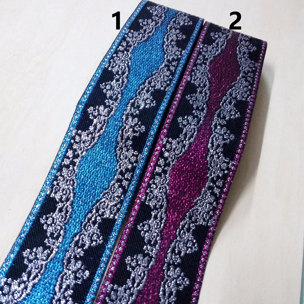 5cm 50mm 2' Wavy Silver Filigree Beautiful Ethnic Black Purple Blue Curtain Laciness National Jacquard Ribbon Embroidery Webbing | Дом и