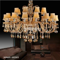 modern art glass chandelier empire crystal chandeliers yellow crystal lighting with fabric lampshade hotel lighting manufacturer