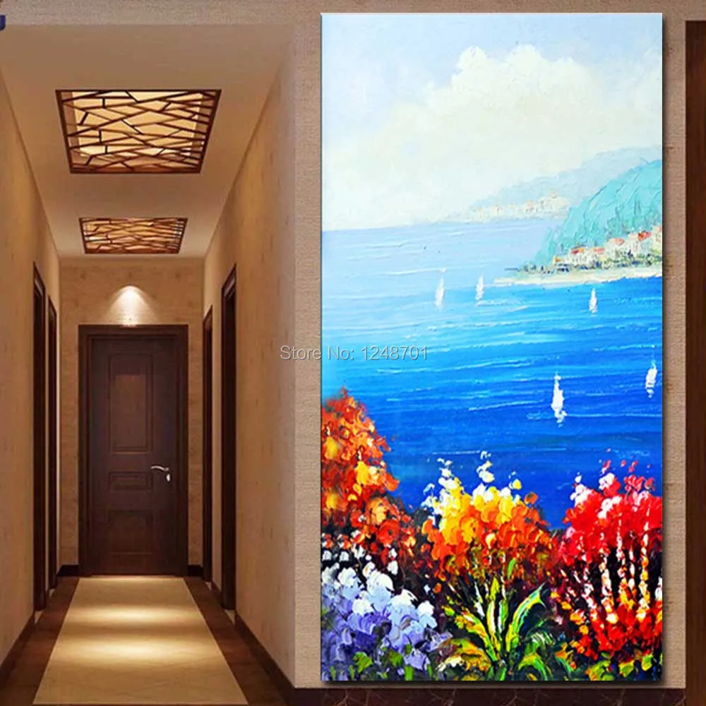 

Hand Painted Palette Knife Seascape Oil Painting Canvas Art Flower Landscape Wall Picture Living Room Entrance Home Wall Decor
