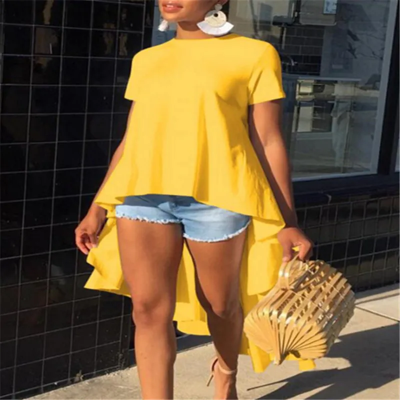 Модная женская однотонная Повседневная свободная туника с коротким рукавом