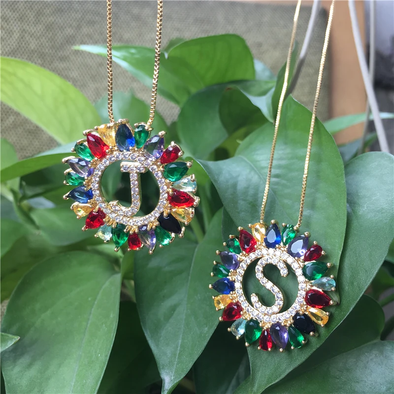 

Micro Pave Rainbow CZ Cubic Zirconia Letter Pendant Necklace Name Jewelry For Women Accessories Girlfriend Gift MY2109