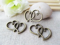 12pcs antique silver toneantique bronze heart with heart connector pendant charm findingfor braceletdiy jewelry accessory