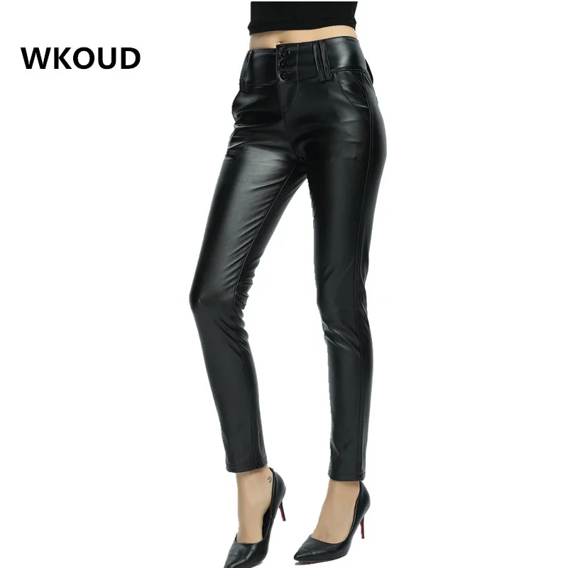 WKOUD Осень Зима Леггинсы для женщин искусственная кожа обтягивающие брюки