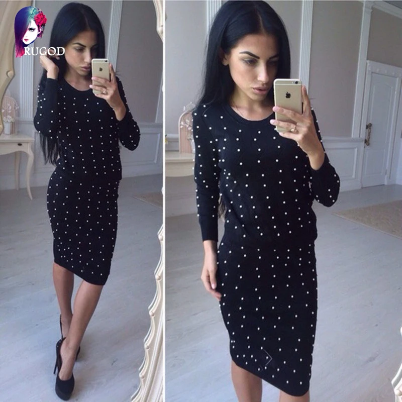 Женская пижама с круглым вырезом RUGOD Весенняя Милая длинным рукавом и бусинами