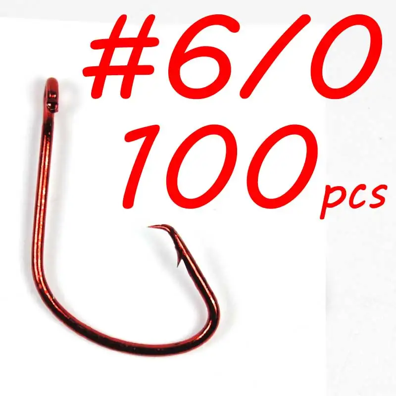 100pcs Size 6I0 Red 100 шт. рыболовные крючки, 7381, черный, красный цвет, рыболовные крючки для морской воды, спортивные круглые рыболовные крючки, цена, рыболовные снасти, 3/0, 4/0, 5/0 - Цвет: 100pcs Size 6I0 Red
