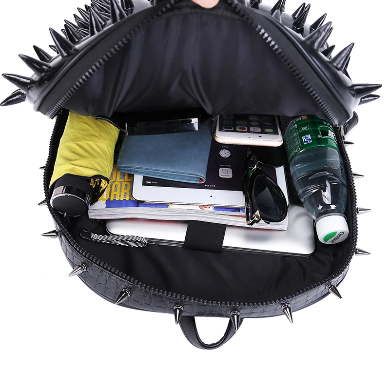 

3D Hedgehog Men Punk Rock Backpack Fashion Laptop Bags Cool Mens School Bag Rivet Leather Shoulder Bags