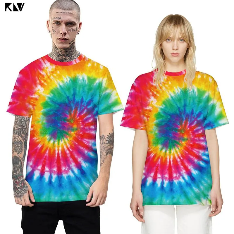 Летняя футболка KLV для пар с коротким рукавом и круглым вырезом радужная