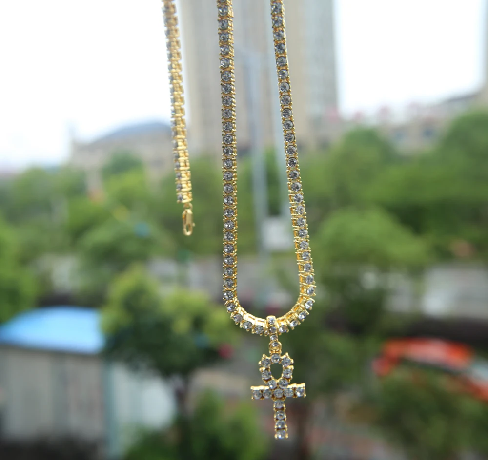 Ожерелье АНК со льдом теннисная цепь 24 дюйма с подвеской в стиле хип хоп