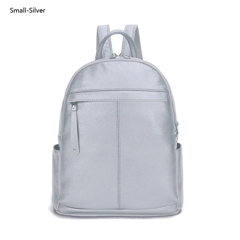 Small-Silver Aodux 2 размера белые серебряные рюкзаки из натуральной коровьей кожи женский рюкзак первый слой воловьей кожи Школьные сумки комплектующие черного цвета - Цвет: Small-Silver
