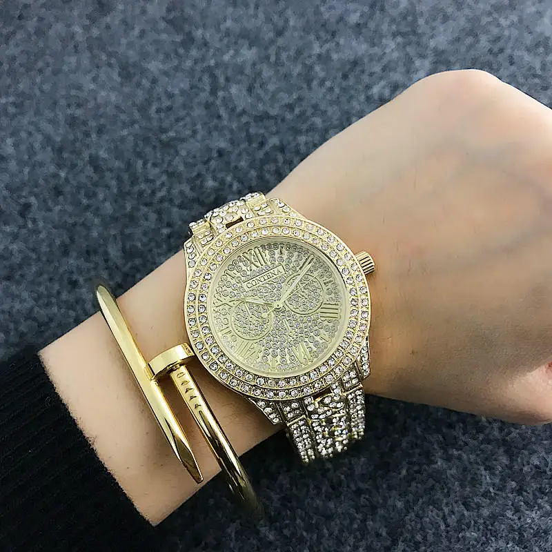 j Лучший бренд Contena Роскошные Montre часы Femme Модные Дамские женские Стразы полный логотип часы кварцевые Mujer Кристалл Relojes - Цвет: j