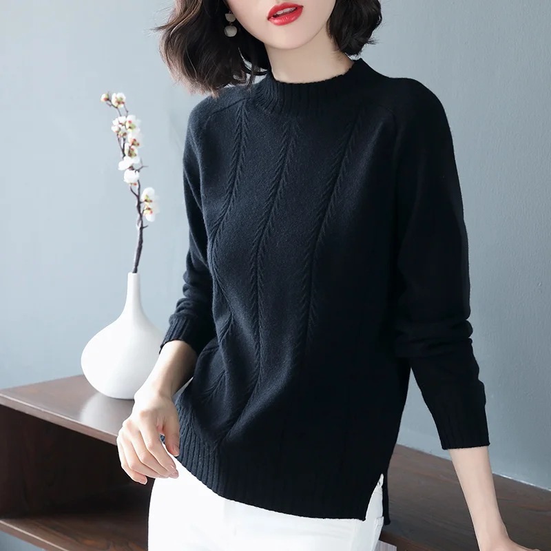 2019 new half-high collar pullover sweater with long sleeves inside temperament slim cashmere bottoming women's clothing | Женская