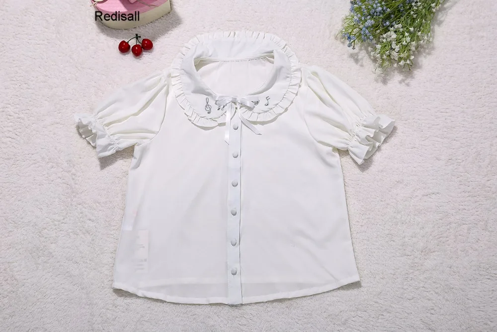 Платье Лолиты с высокой талией, блузка, милые кружевные рубашки с бантом, с принтом, с музыкальной нотой, скрипки, Длинные Короткие рукава, платье-комбинация, юбка