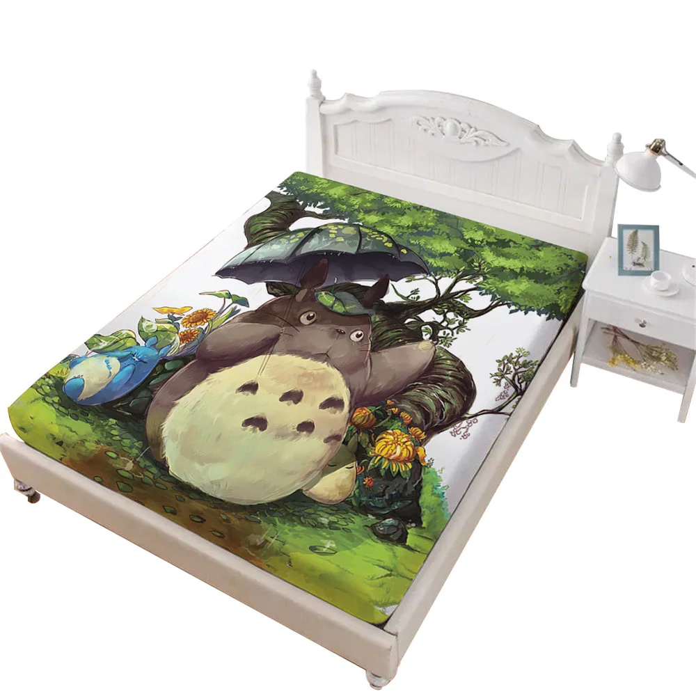 Милая кровать totoro лист мультфильм зеленый лес дерево Натяжной лист природа Природный Зонт с пейзажем печатных постельных принадлежностей детское постельное белье D40