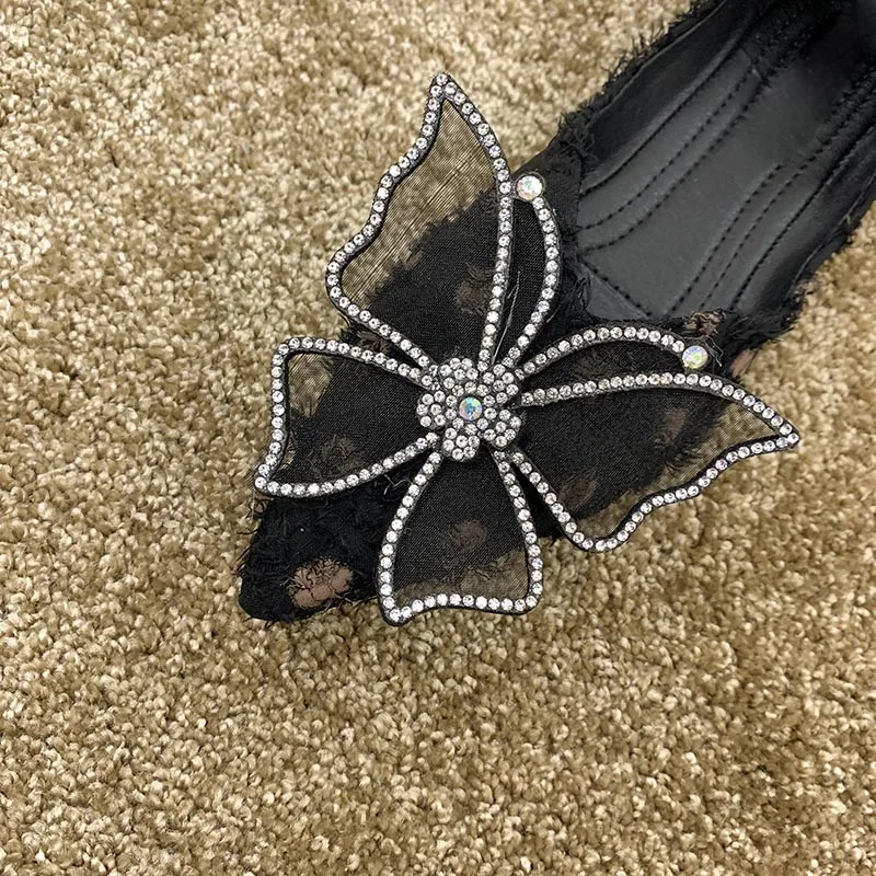 

Vabadus Rhinestone Women Ballet Flats Butterfly Slip On Loafers Pointed Toe Elegant Bling Crystal Lady Wedding Shoes Woman yd727