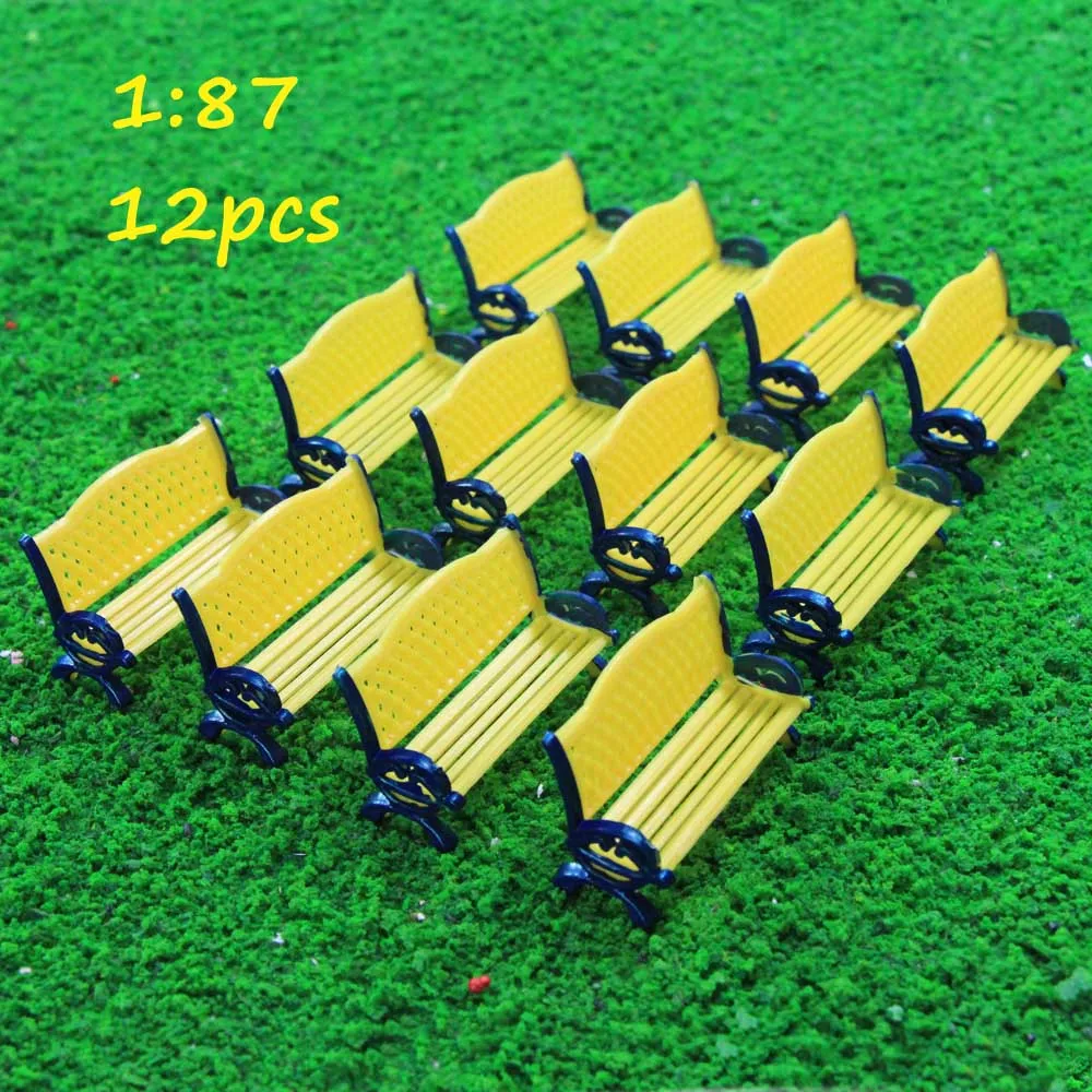 12 шт. модель поезд платформа парк уличные сиденья скамейка стул Settee 1: 87 HO Масштаб ZY35087 Дворовые стулья железнодорожное моделирование - Цвет: Цвет: желтый