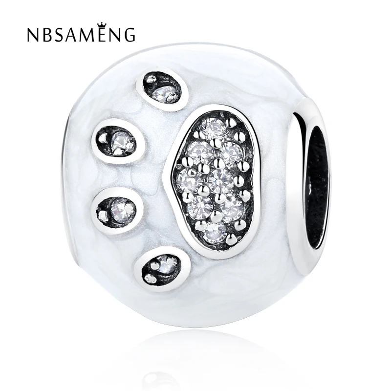 NBSAMENG 100% бусины из стерлингового серебра 925 Charm I Love Pets Charms щенок кошка лапа CZ Fit