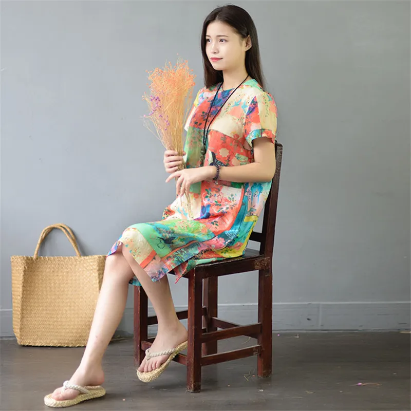 SCUWLINEN Новый 2019 Для женщин летнее платье Винтаж восточных эстетики с коротким