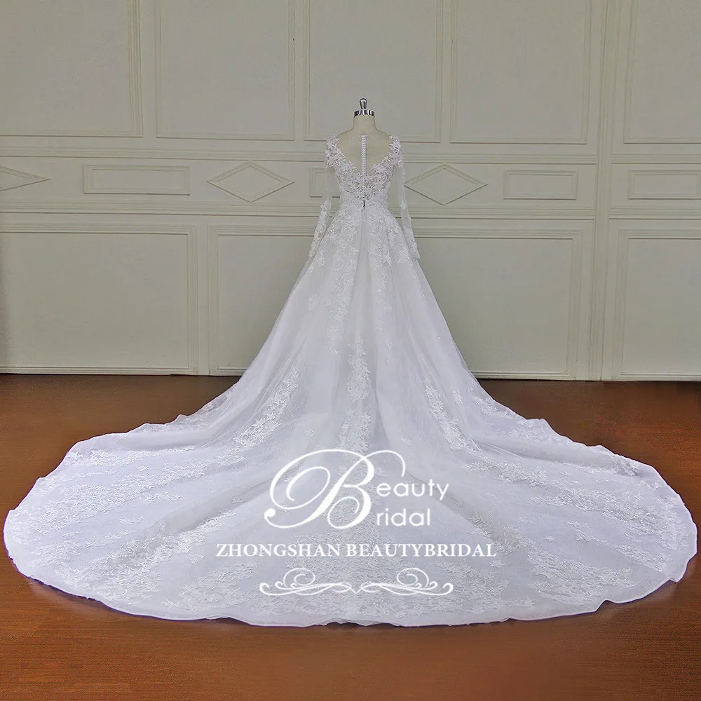 High-end Custom made Ball Gown Wedding Dresses Newest Desgin Lace Appliques Pearls Bridal Gowns Vestido De Novias XF17004 | Свадьбы и