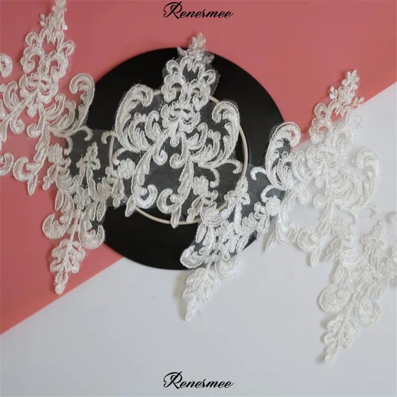 1Yard Glitter Ivory Lace Flower Applique Trim Handmade diy Material Wedding Clothing Timimg 30cm SX294 | Дом и сад