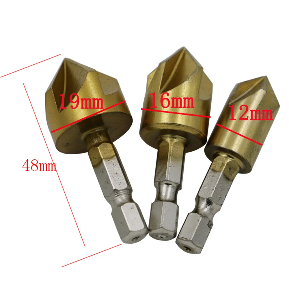 

6pc Hex Flute Chamfer Metric HSS Titanium Countersink Drill Bit Set 6mm-19mm for Low Hardness of The Workpiece