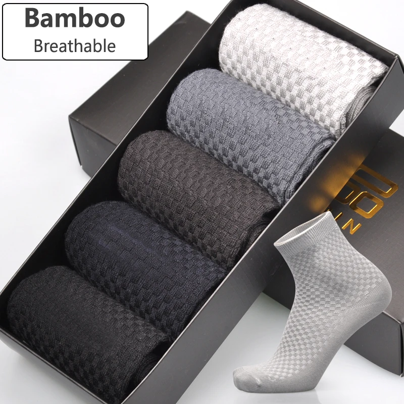 New casual business men's bamboo fiber socks antibacterial deodorant breathable long 5 pairs / many | Мужская одежда