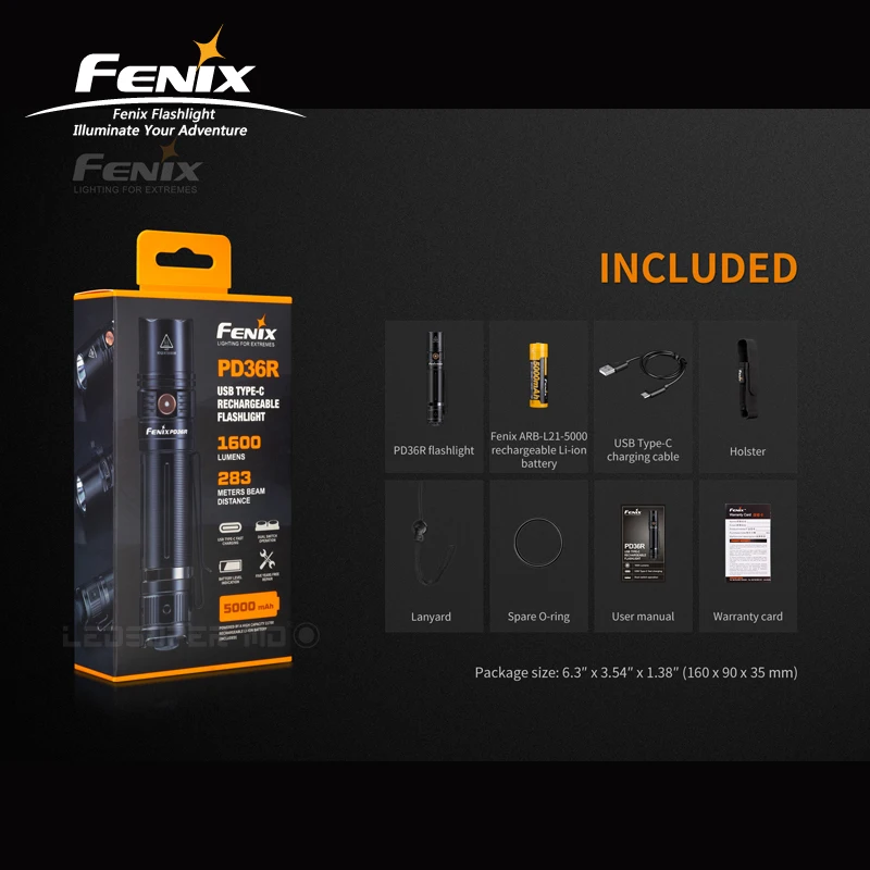 Usb type-C зарядка Fenix PD36R 1600 люмен ультра-компактный аккумуляторный тактический фонарик с литий-ионным аккумулятором 5000 мАч