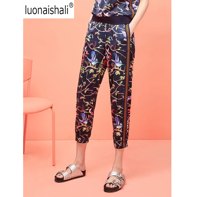Женские брюки с цветочным принтом и эластичной резинкой на талии бейсбольные