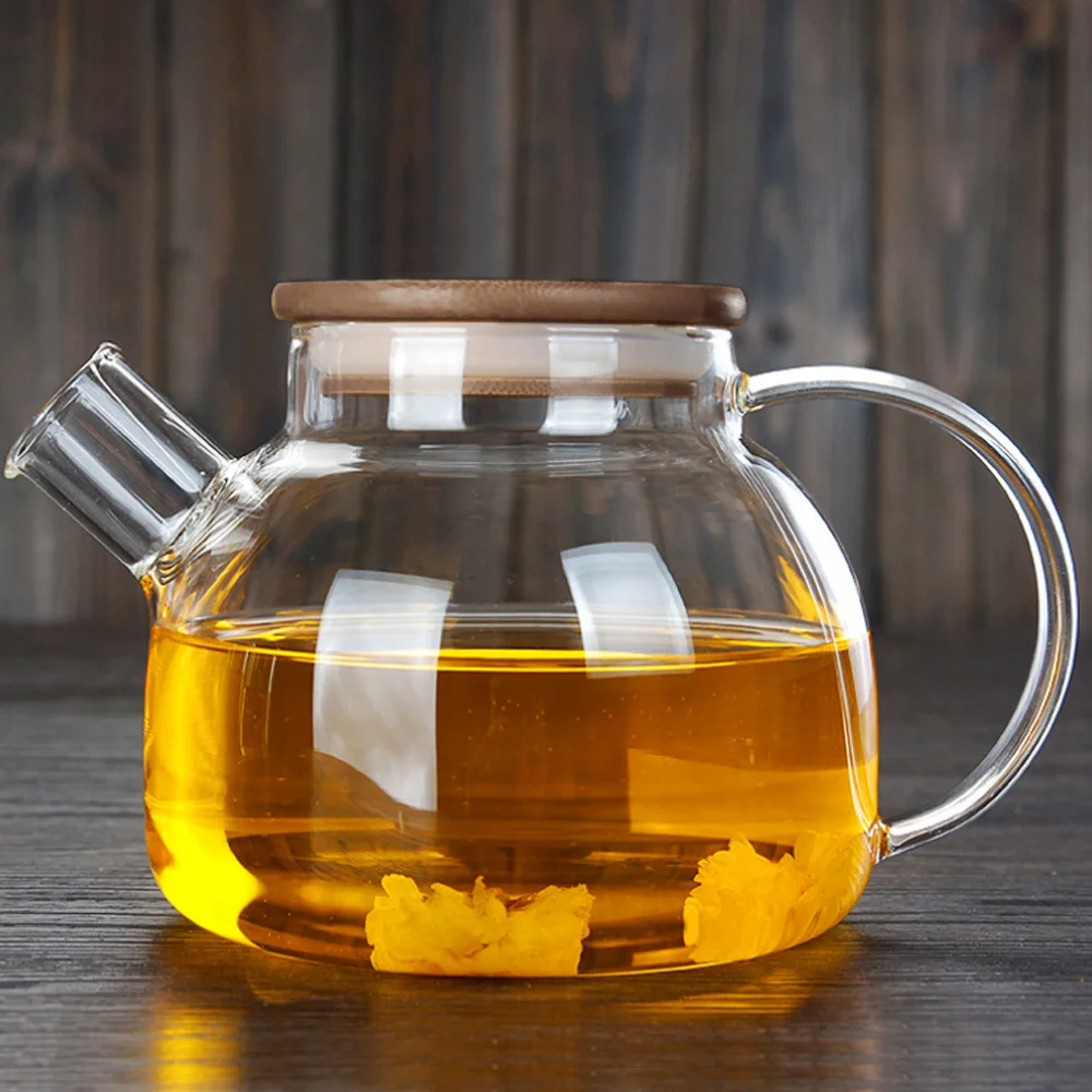 Стеклянный чайник Behogar 1000 мл термостойкий для чая вода молоко кофейная бутылка