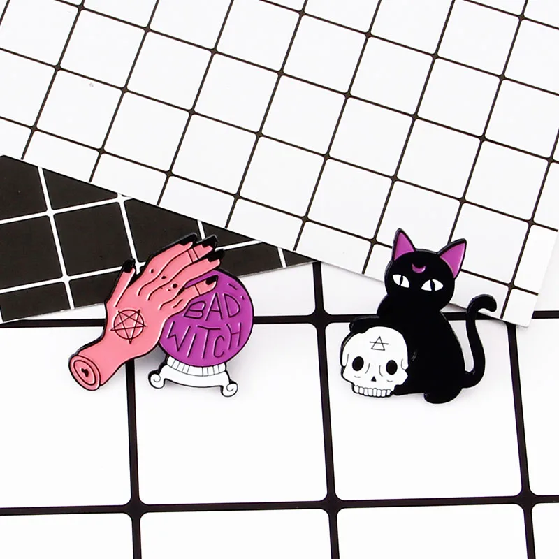 Штифт штифт Bad Witch с кристаллами в виде черных кошачьих рук черепа набор штифтов