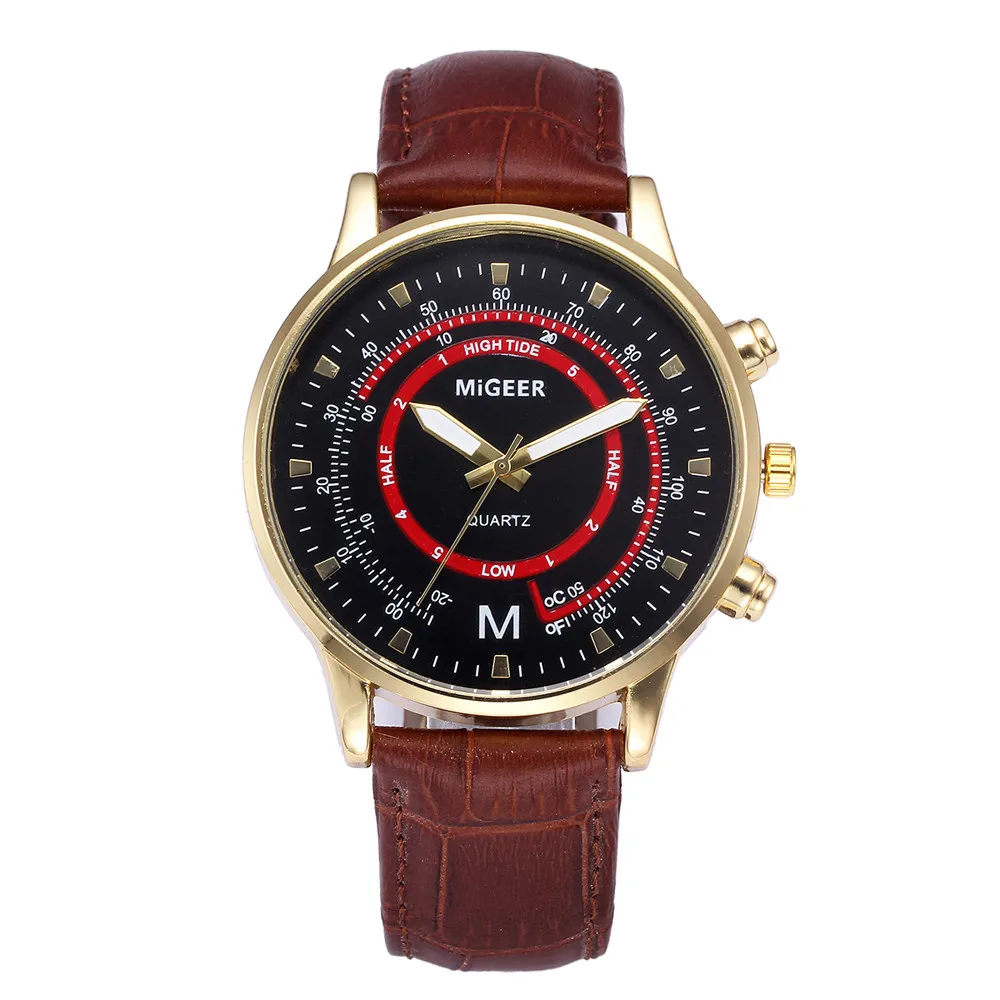 Лидирующий бренд модные кварцевые мужские часы с кожаным ремешком повседневные