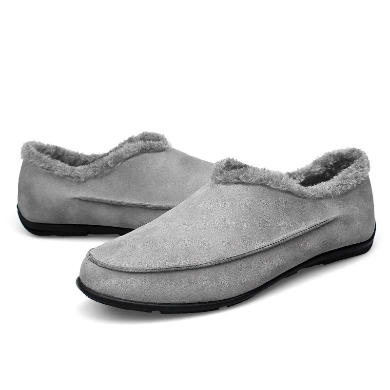 Grey Shoes Merkmak/брендовая замшевая зимняя обувь; модные мягкие мужские лоферы; Мокасины высокого качества; зимняя повседневная мужская обувь на плоской подошве; Лидер продаж; обувь для вождения - Цвет: Grey Shoes