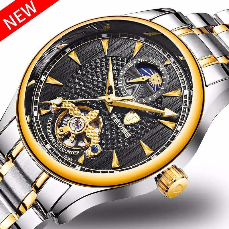2017 TEVISE Tourbillon Мужские часы Модные мужские Роскошные брендовые автоматические