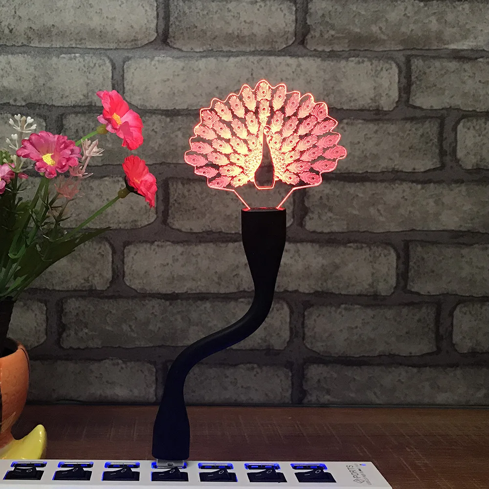 Креативный Ночной светильник Павлин портативный USB цветной мини с клавиатурой