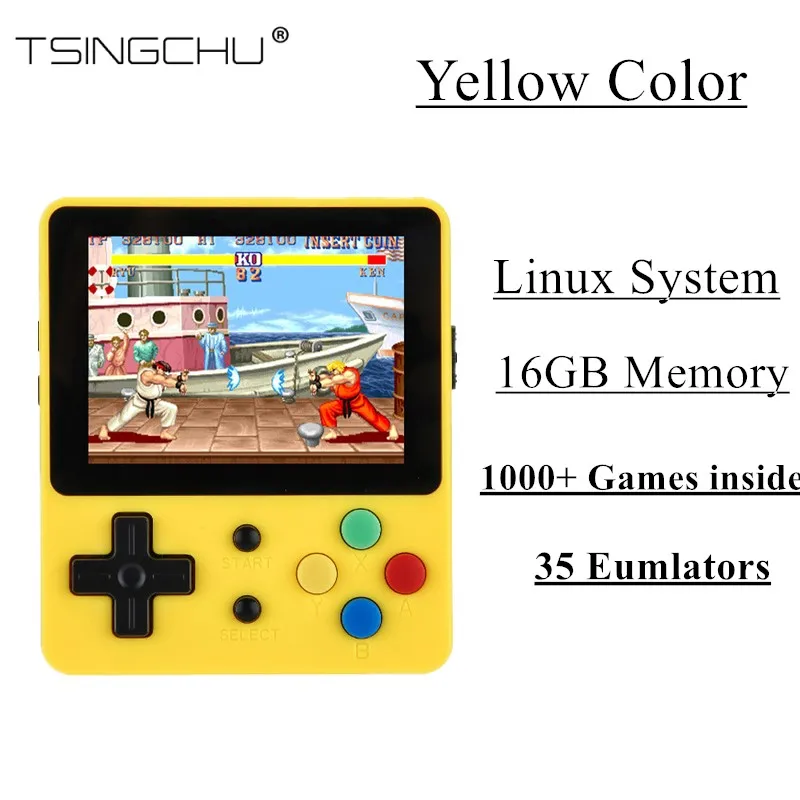 Yellow Игровая консоль TSINGO LDK, система Linux, 16 ГБ/48 ГБ памяти, 2,6 дюймов экран, встроенный 1000+ игры внутри, Ретро ручной мини-игровой плеер - Цвет: Yellow
