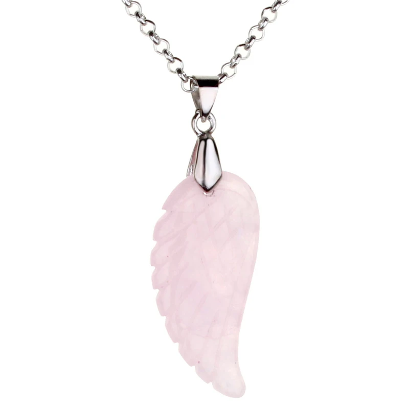 Rose Quartz Ayliss натуральный камень ожерелья в форме ангельских крыльев и подвески фиолетовый розовый рок кристалл лазурит Опал Зеленый авантюрин ювелирные изделия - Окраска металла: Rose Quartz