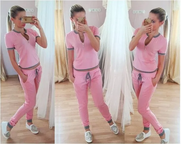 Pink Pullovers Sweatshirt Jogging Suits 