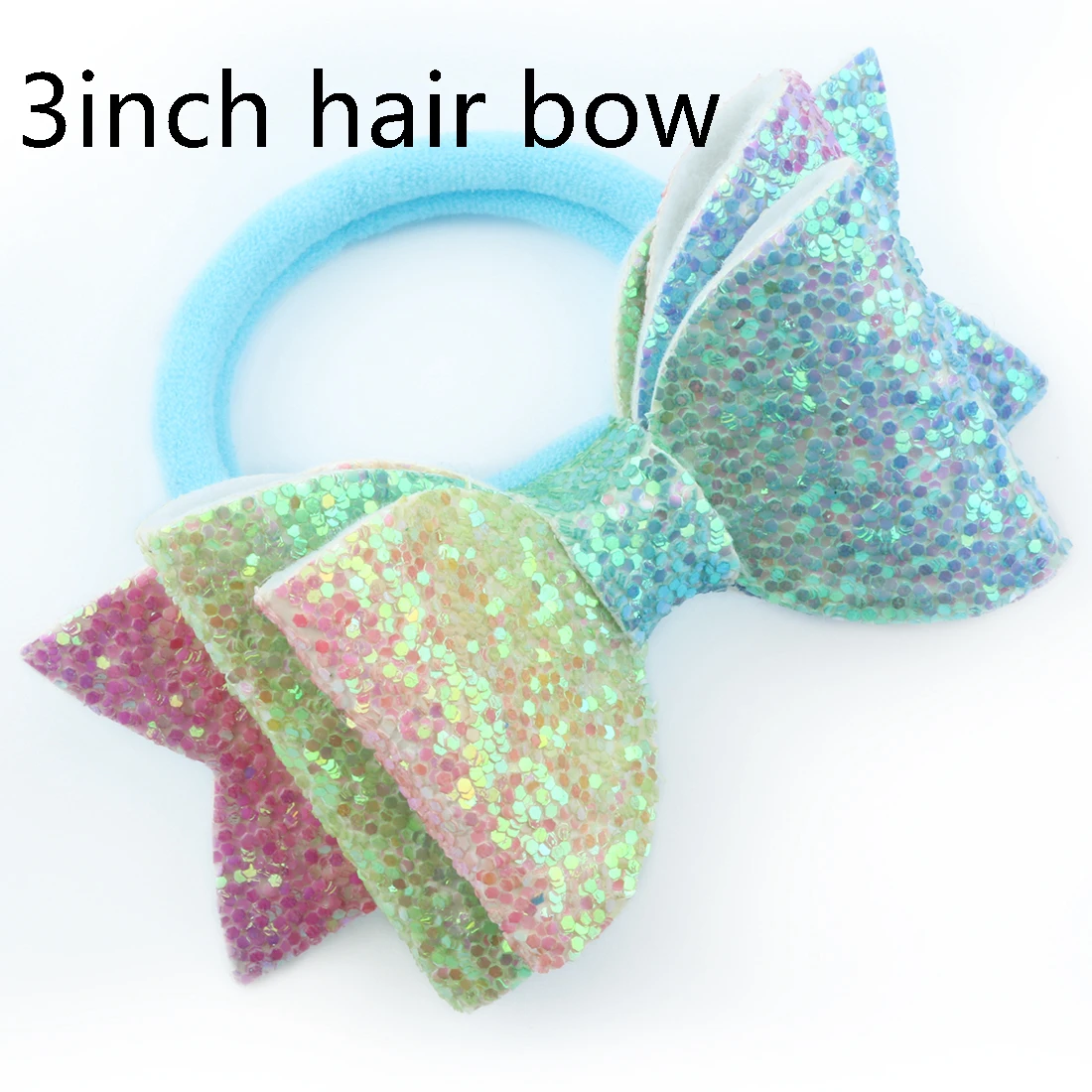 three layers-4 1 PC Child Hair Bow Tie Elastic Hair Band Glitter Hairbow Rope Rainbow Sequin Sparkly 3 Inch Bows Mermaid Girls Sweet Headwear - Цвет: three layers-4