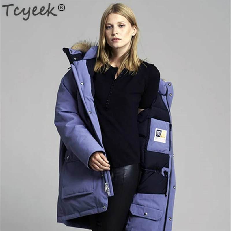 Женский зимний пуховик Tcyeek толстая теплая куртка на 85% утином пуху Женская