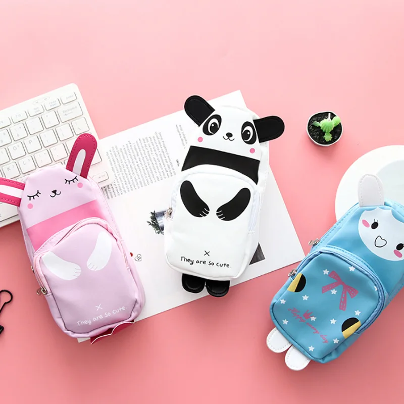 1x kawaii Creative cartoon animal school bag pencil case big capacity stationery pen cute School Supplies | Канцтовары для офиса и