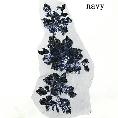 navy 15*32 см 3D расшитая блестками кружевная отделка цветок для украшения кружева аппликация для швейных аксессуаров 1 пара = 2 шт - Цвет: navy
